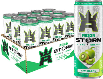 REIGN Storm Kiwi Blend Fitness Energy Drink, 12 Fl Oz, Pack of 12, 12 Servings