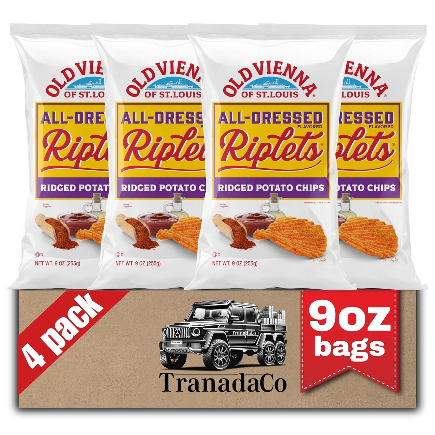 Old Vienna of St. Louis All-Dressed Flavored Riplets Ridged Potato Chips 9oz Bags (4 Pack) by TranadaCo