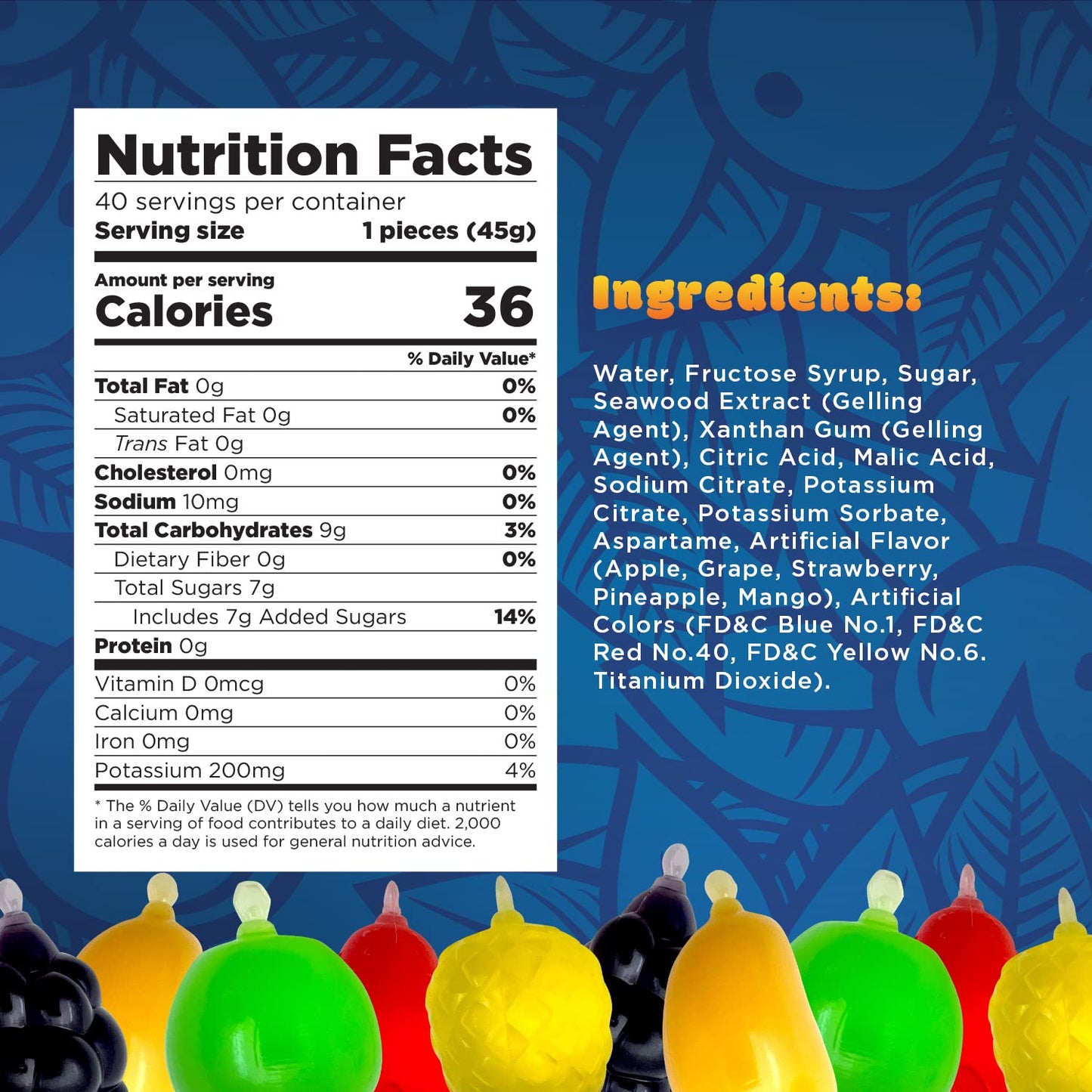 Funtasty Fruit Squeezable Jellies Tik Tok Candy Assorted Flavors, 40 Count Jar