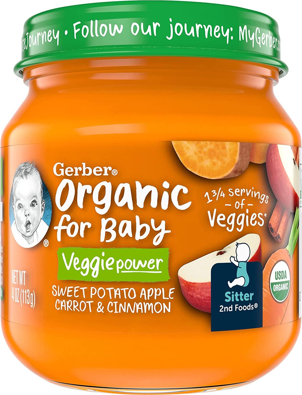 Gerber Organic Sweet Potato Apple Carrot With Cinnamon Baby Food, 4 Oz Jar