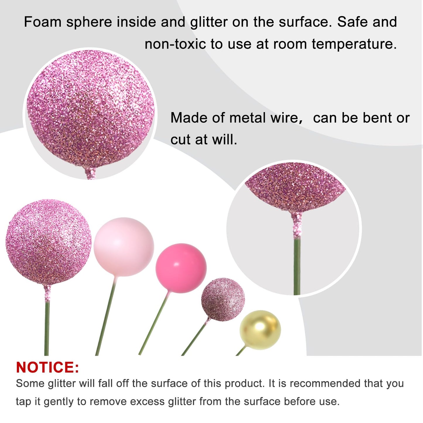 Astaron 50 Pcs Ball Cake Topper Sticks Mini Balloons For Cake Decorating Supplies Foam Balls Cake Decorations For Baby Shower Ca