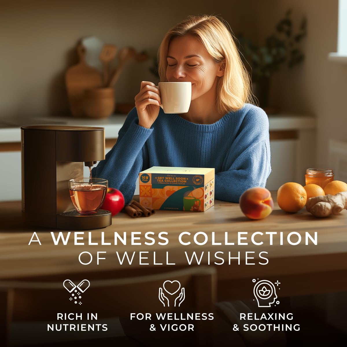 Gya Tea Co Get Well Soon Collection Tea Gift Set (16 Ct) - 7 Flavors Assorted Tea Pod Variety Pack With Hibiscus Rose, Cinnamon