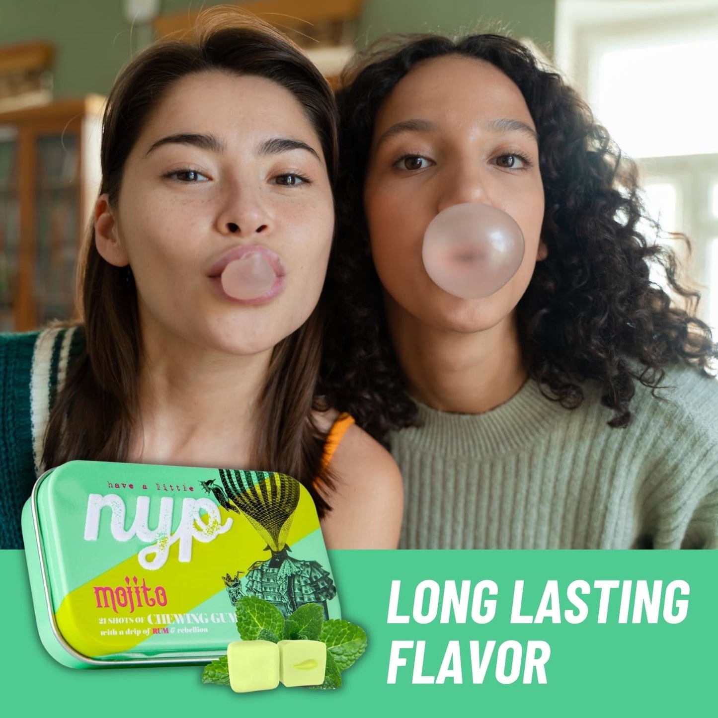 NYP Sugar Free Mojito Lime Chewing Gum, Vegan, 63 Pieces (3 Tins), Green