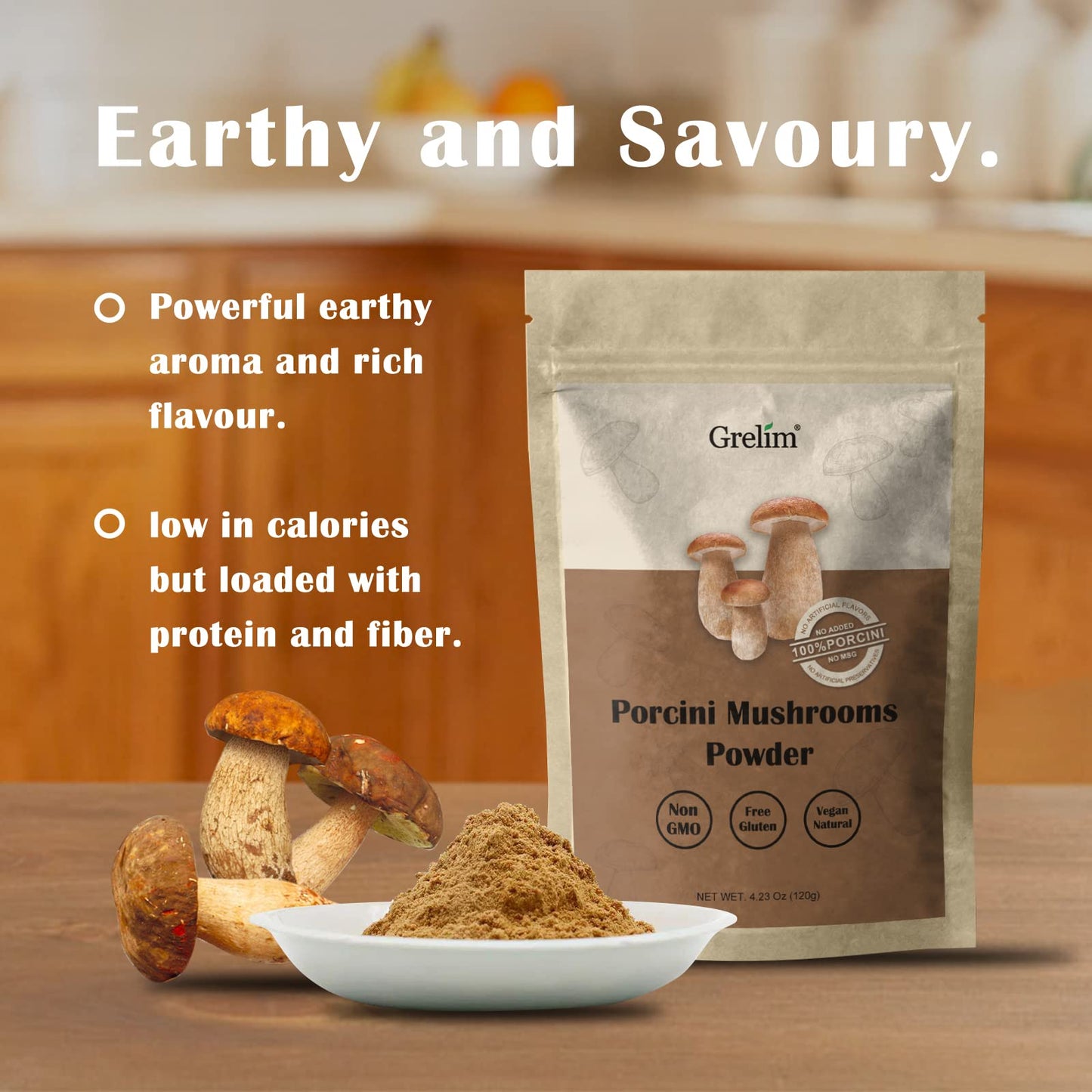 Grelim Porcini Powder 4.23 Oz, Wild Fresh Dried Porcini Mushroom Powder, No Additives All Natural, Adds Great Depth Of Flavor To