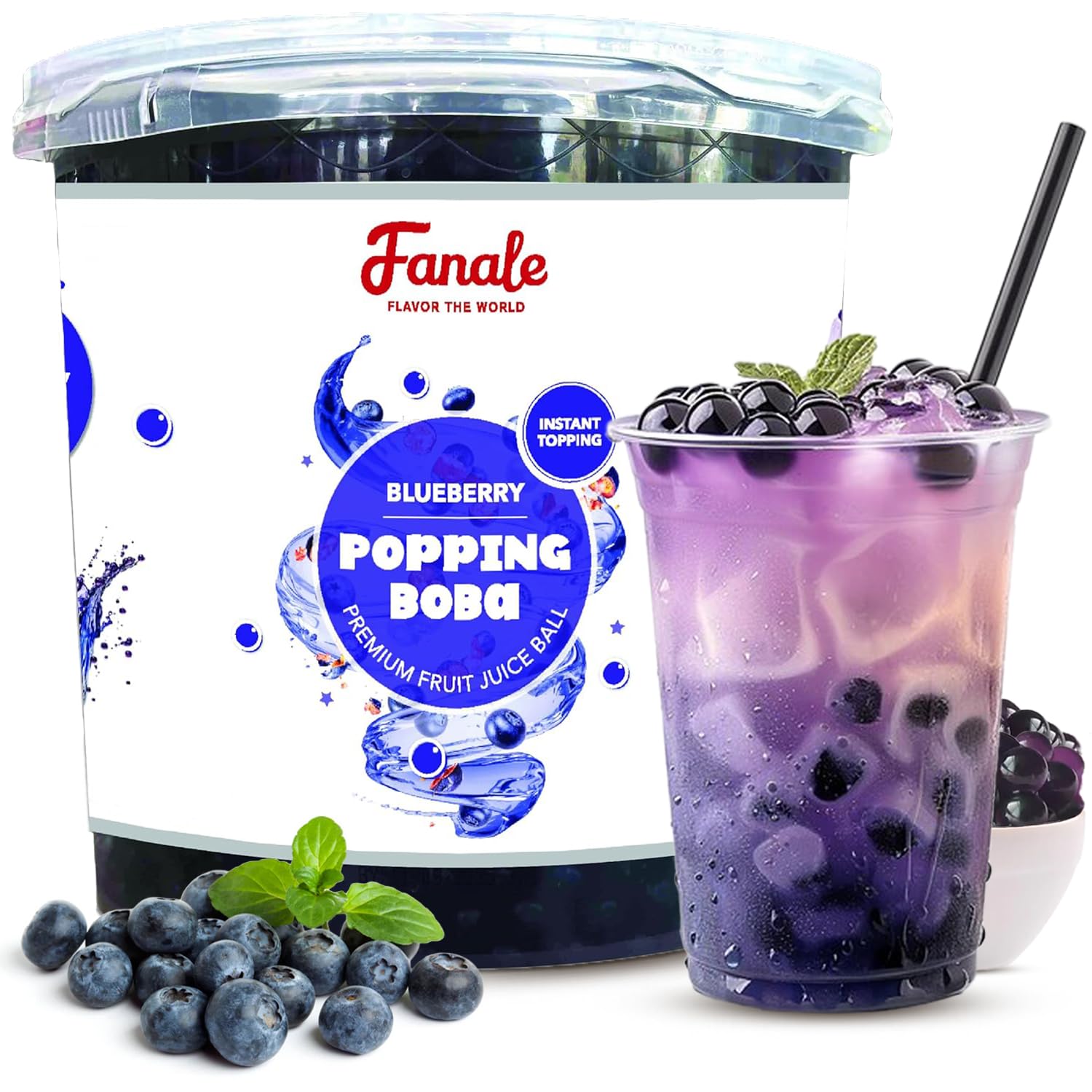 Fanale Popping Boba Pearls for Bubble Tea - Blueberry Flavor - 7 lb Bursting Boba Pearls for Shakes, Dessert, Smoothies