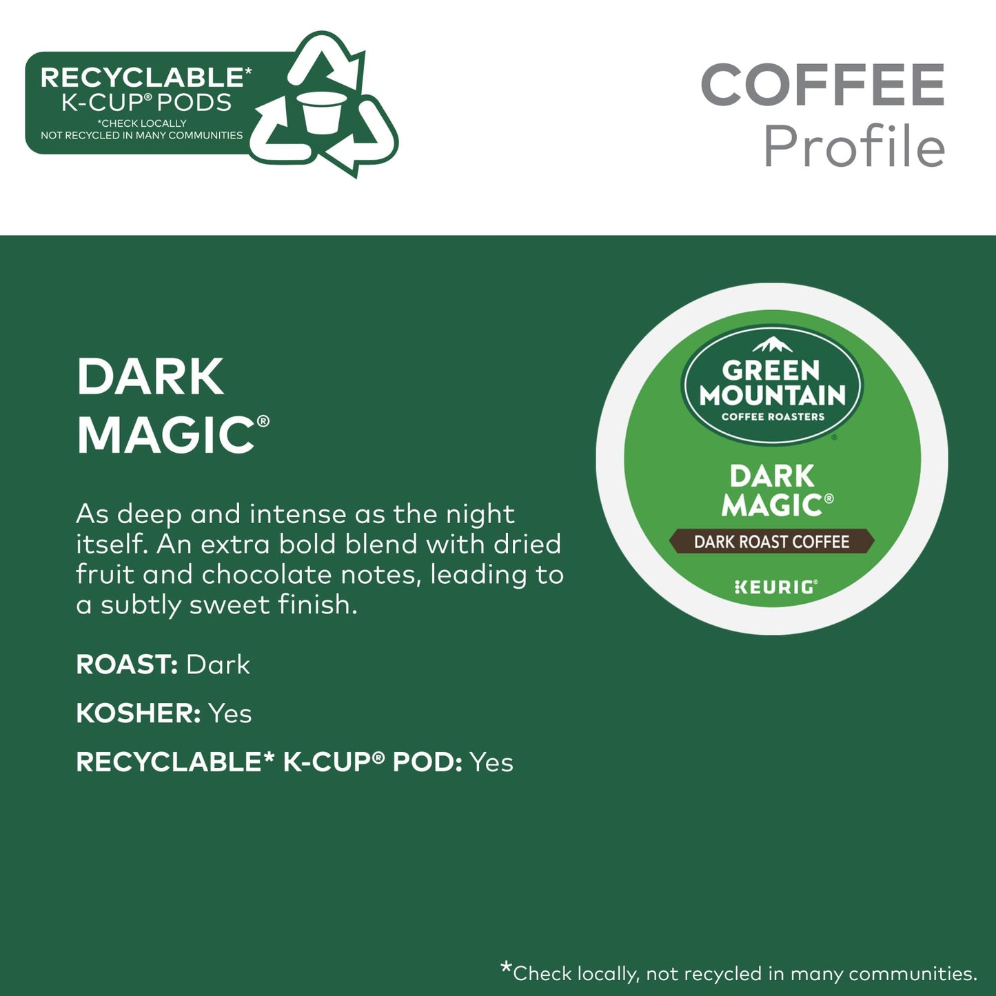 Green Mountain Coffee Roasters Dark Magic, Keurig Single Serve K-Cup Pods, Dark Roast Coffee, 60 Count, (6 Packs Of 10)