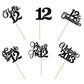 Rssta i Cupcake Toppers - 24 Pack Vintage Glitter Picks for 12th Birthday, Wedding, Anniversary - Black