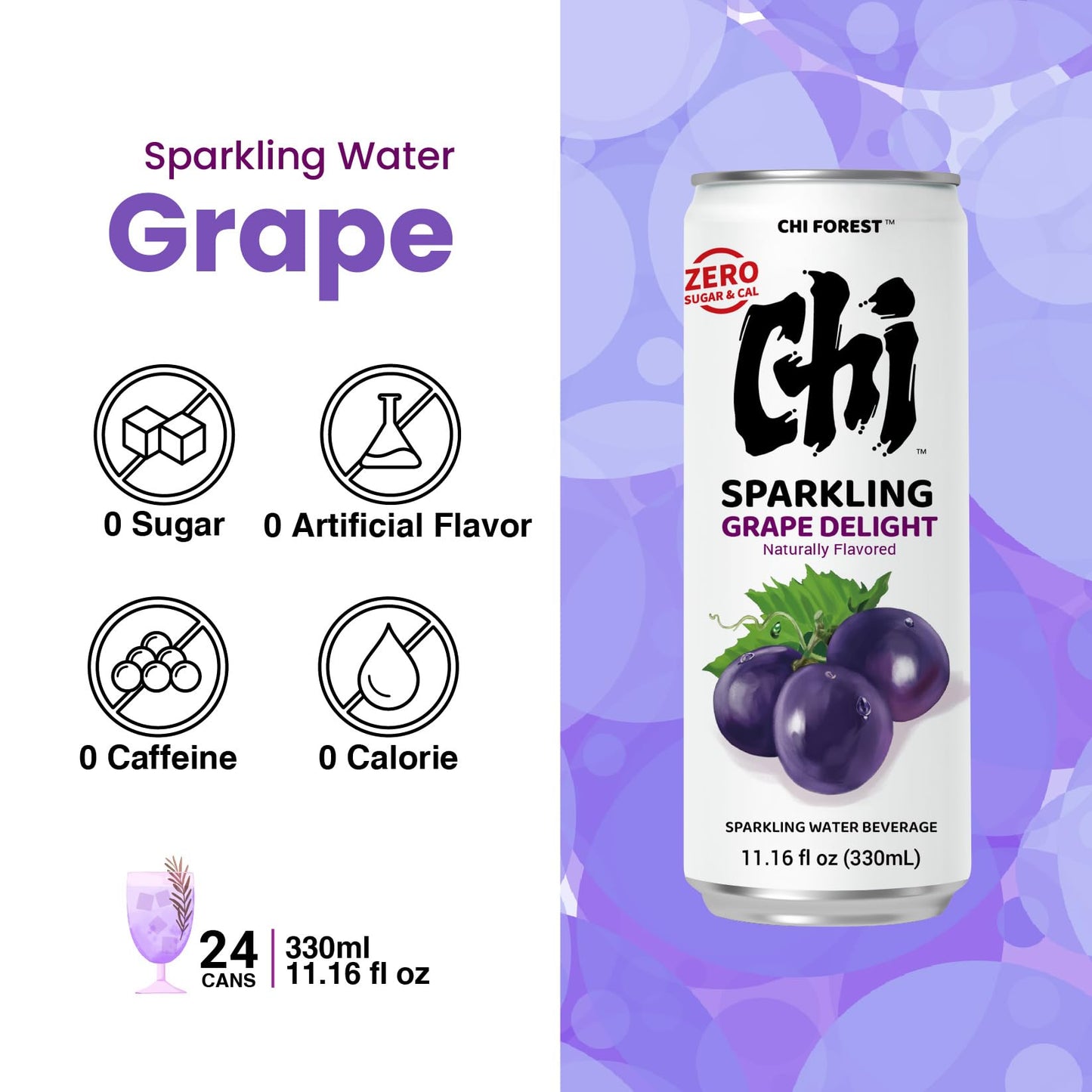 CHI FOREST Grape Delight sparkling water, 0 Sugar 0 Carolies, 11.16 fl oz* 24