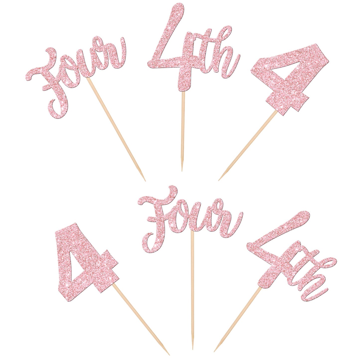 24 Pcs 4Th Birthday Cupcake Toppers Glitter Four Birthday Cupcake Picks Number 4 Cake Toppers For Baby Shower Kids 4Th Birthday