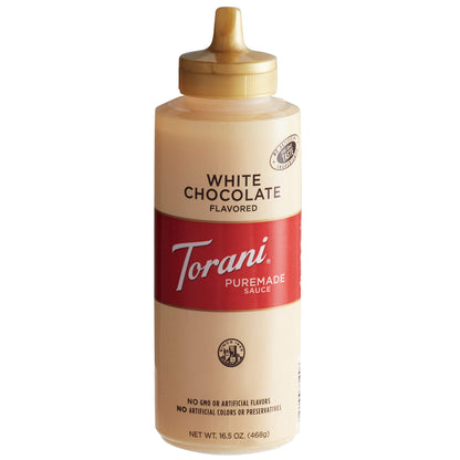 Torani Puremade Sauce, White Chocolate Flavor, Squeeze Bottle, GMO Free & Gluten Free, 16.5 Oz. 468g