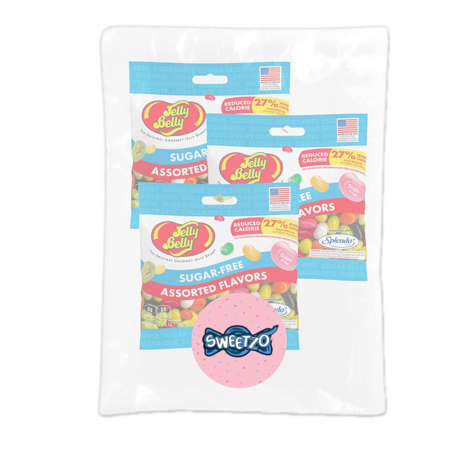 Sugar Free Jelly Beans, Sugar-Free Chewy Candies In Assorted Fruity Flavors, Low Calorie Shareable Sweet Snacks, 2.8 Ounce Bags,