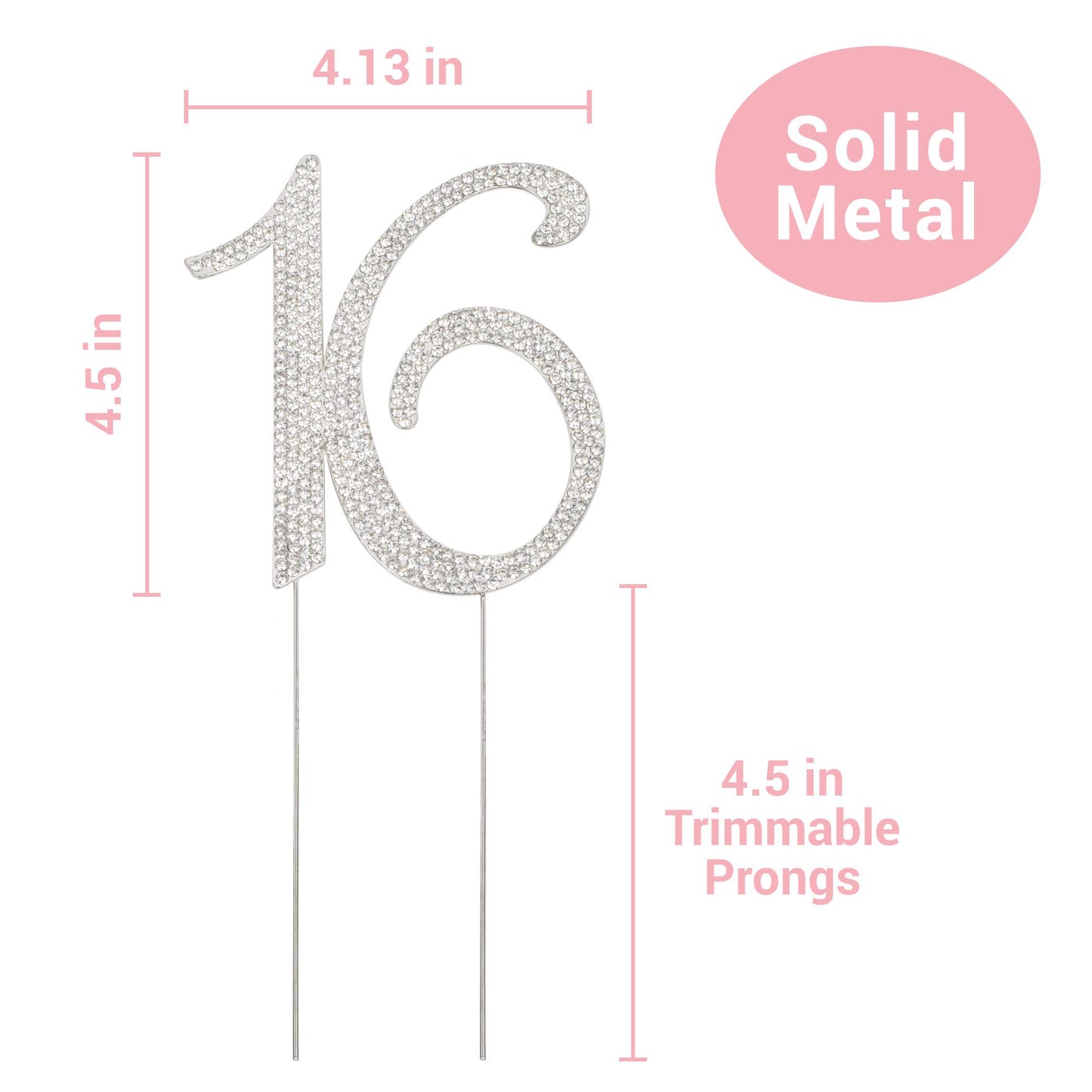 Crystal Creations 16 Cake Topper - Premium Silver Metal, Sparkly Rhinestone Decoration, 1 Count