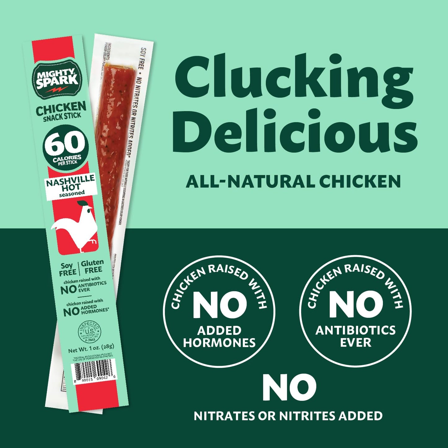 Mighty Spark Chicken Snack Sticks - Nashville Hot - 6G Of Protein, No Antibiotics, No Hormones, Gluten Free, Soy Free Meat Stick