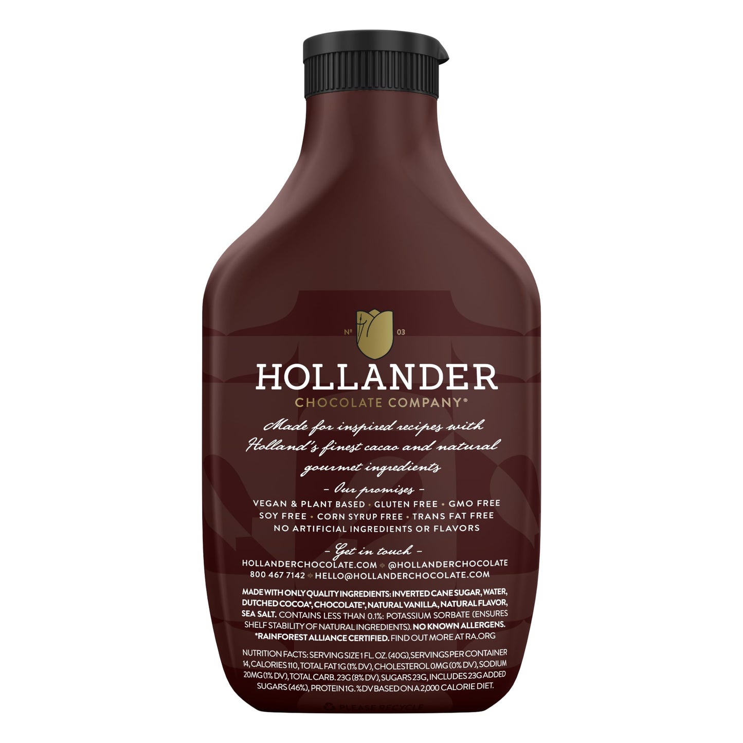 Hollander Dutched Chocolate Caf   Sauce | Vegan Friendly, GMO-Free, Gluten/Soy Free, Corn Syrup Free |15 fl. Oz. Squeeze Bottle