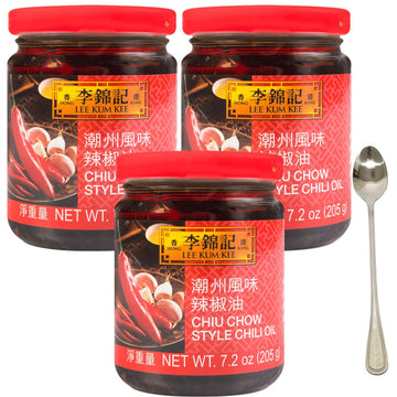 Chiu Chow Chili Oil 205g/7.2oz,Comes with 1 free spoon (pack of 3, 7.2oz)