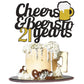 Cheers To 21 Years Cake Topper, Happy 21St Birthday Cake Topper, 21Th Anniversary Birthday Party Supplies Black And Gold Glitter