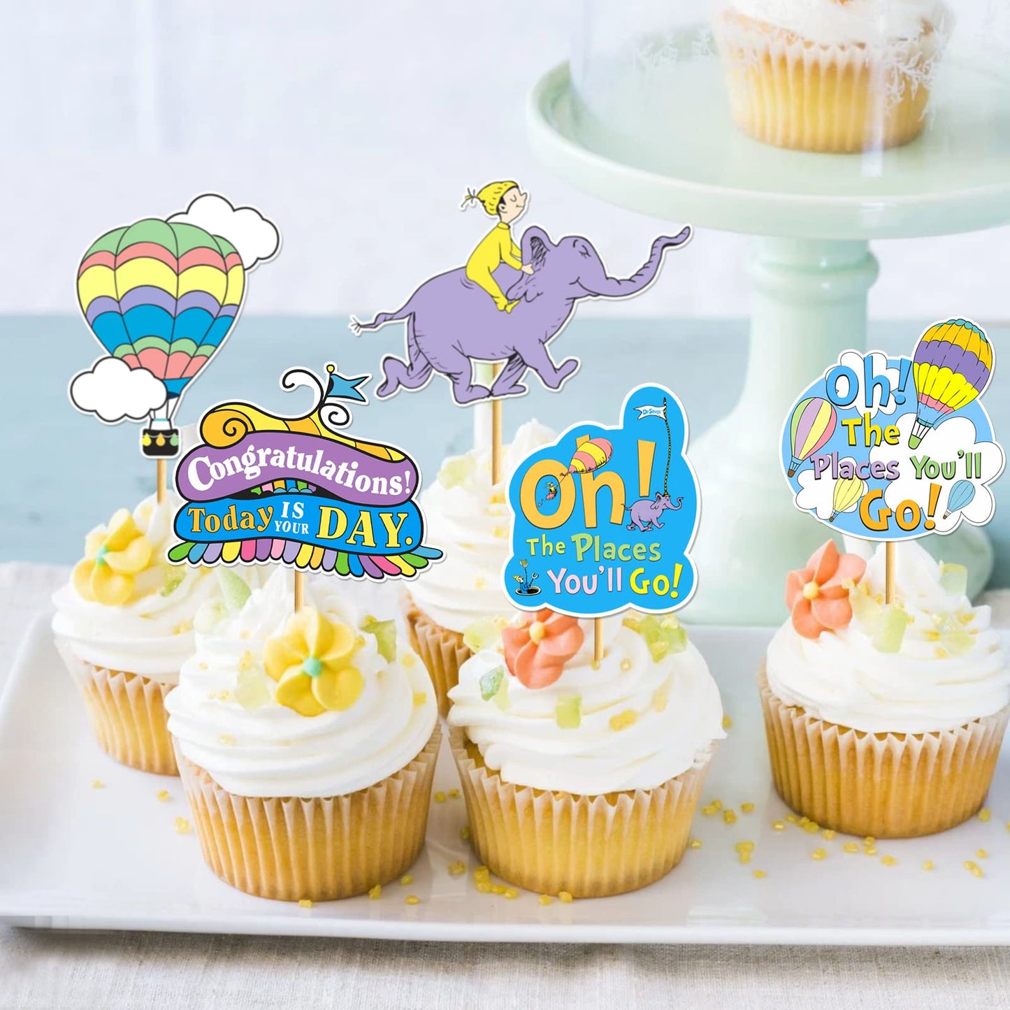 40Pcs Oh The Places You'Ll Go Decorations Oh The Places You'Ll Go Cupcake Topper Kindergarten Graduation Cupcake Decorations Gra