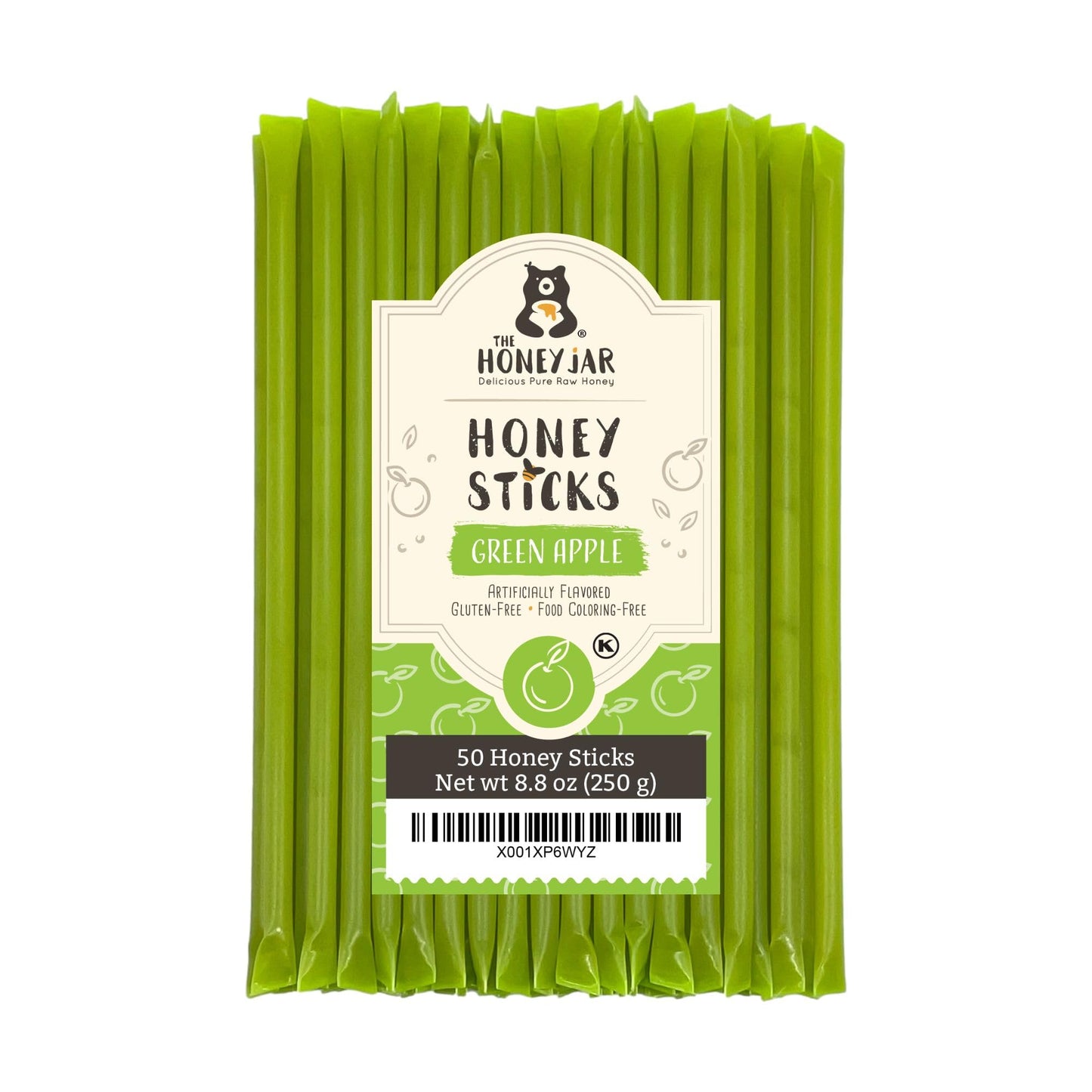 The Honey Jar Green Apple Flavored Raw Honey Sticks - 50 Count Honey Straws for Tea & Coffee