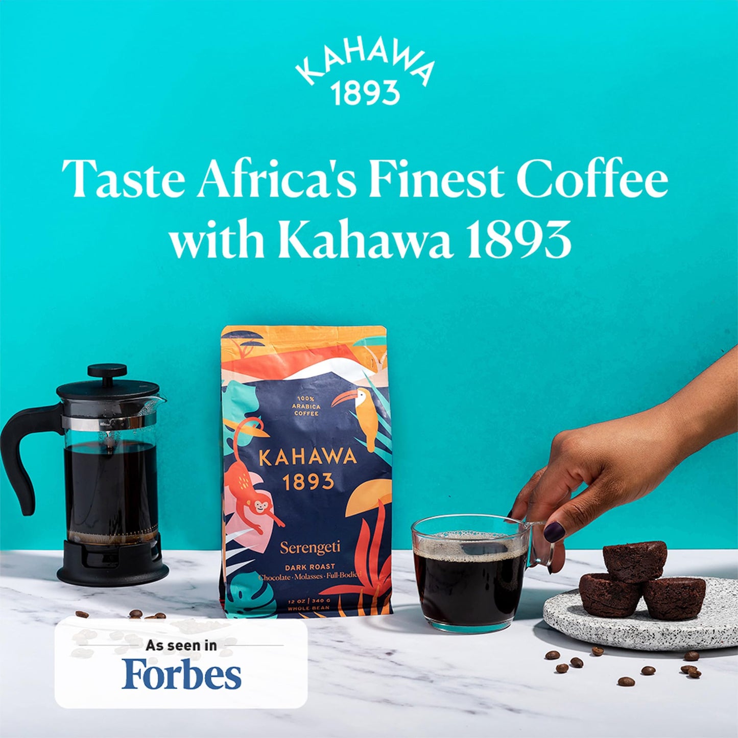 KAHAWA 1893 Whole Bean Dark Roast Coffee Serengeti Blend, Low Acid, 24 Oz, Organic, Ethically Sourced