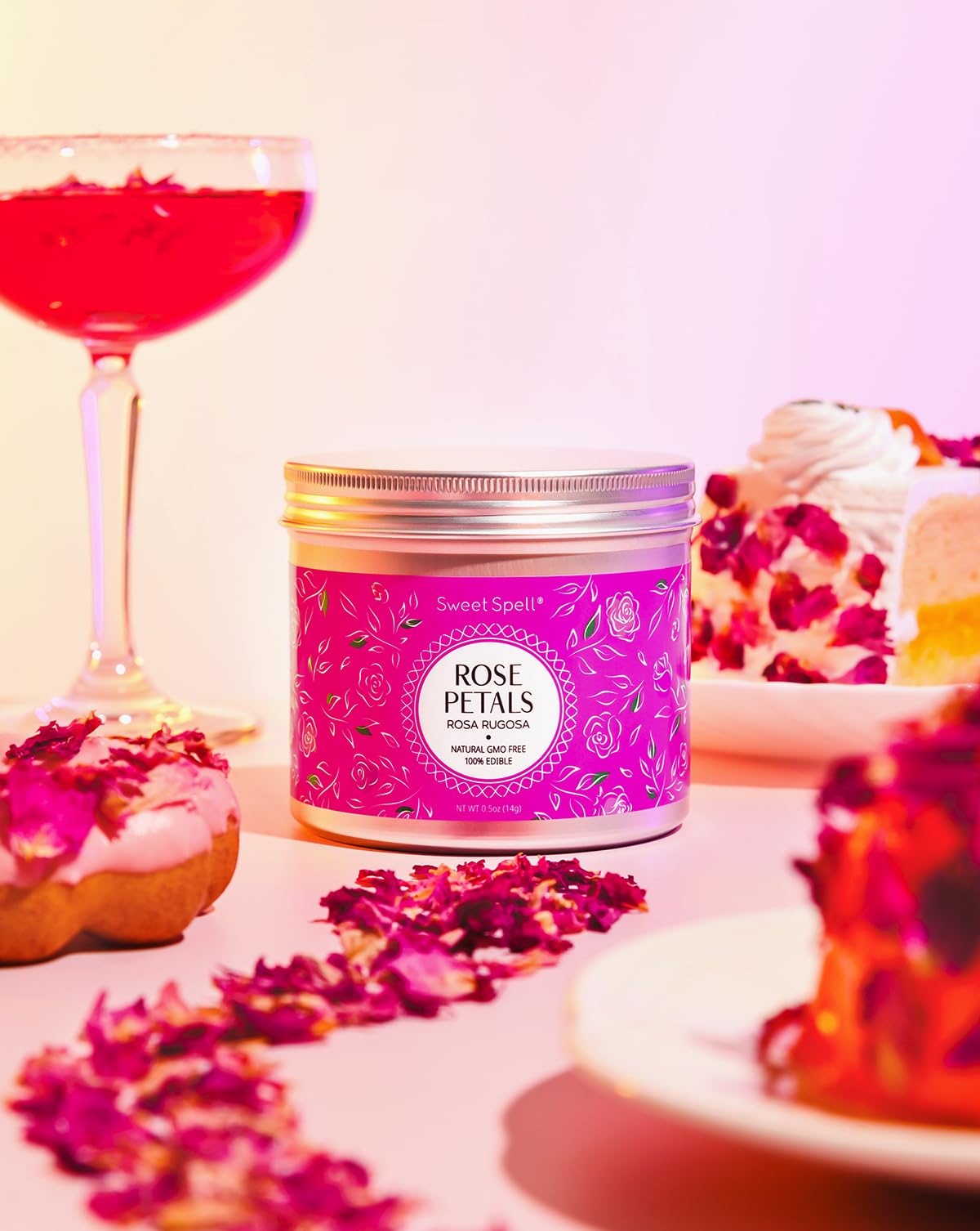 Sweet Spell Dried Rose Petals - Edible Flowers For Drinks, Cocktails, Cake Decorations - Ideal For Tea, Soap & Candle Making - 1