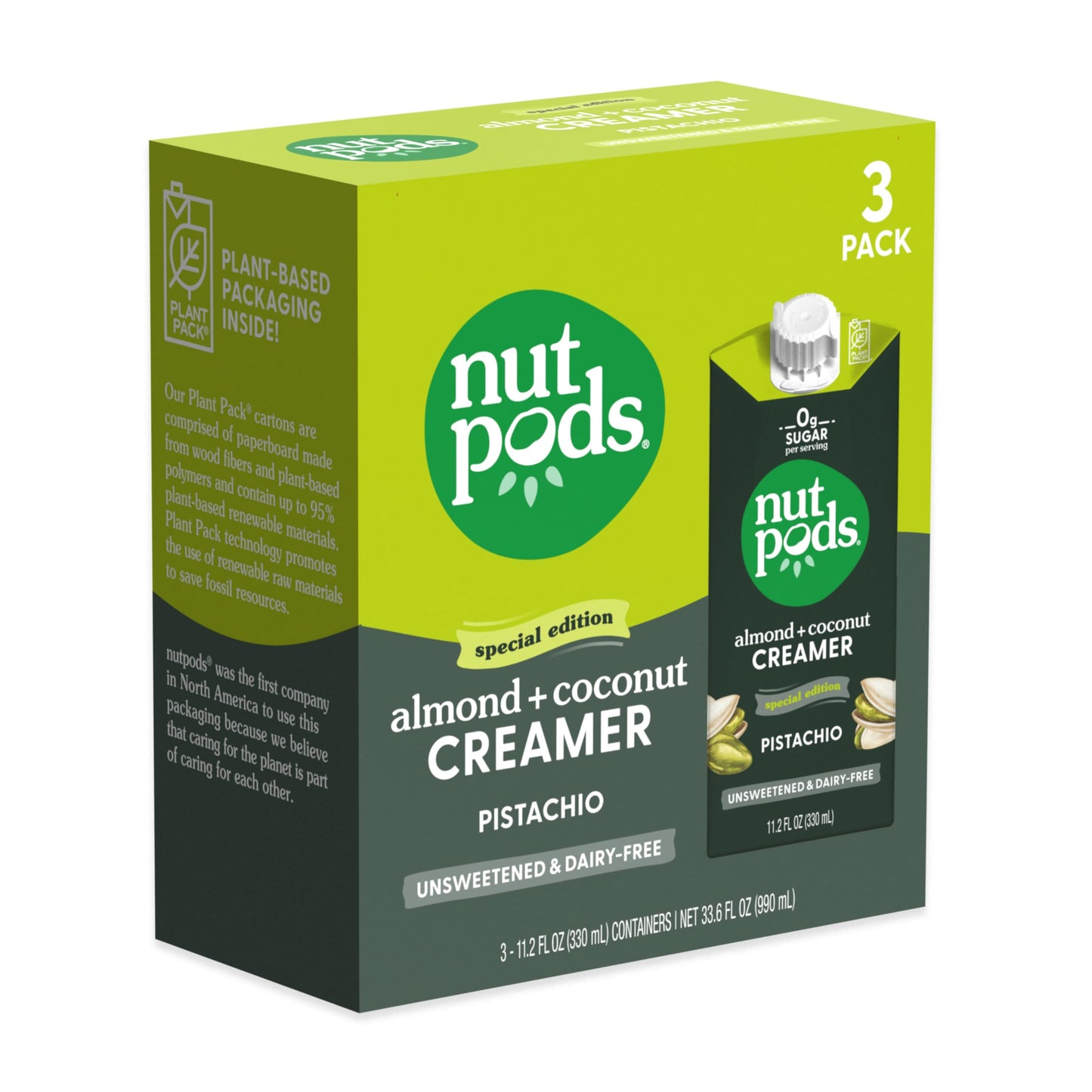 Nutpods Pistachio Unsweetened Dairy-Free Creamer, Made From Almonds And Coconuts, Whole30, Keto, Gluten Free, Non-Gmo, Vegan, Kosher (3-Pack)