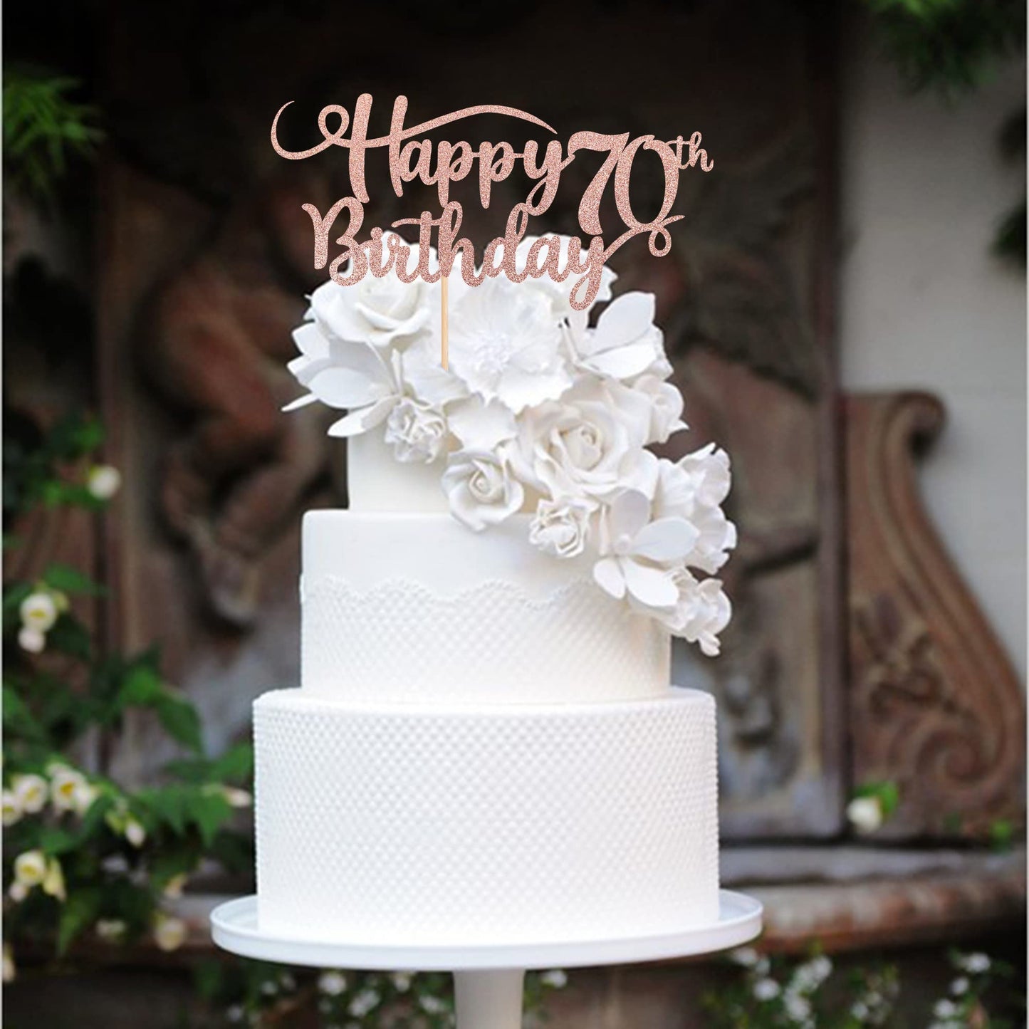 Rssta i 70th Birthday Cake Topper, Rose Gold Glitter, Paper Decoration, Model XM042