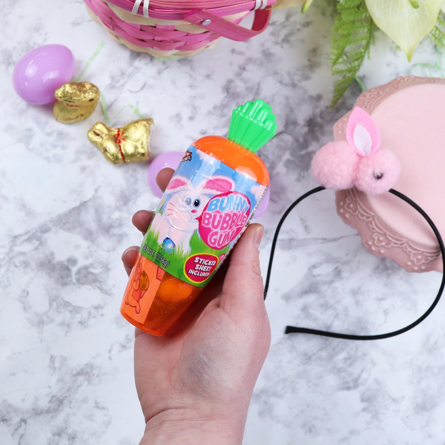 Sweetzo Easter Bubblegum Carrots, Festive Egg Shaped Chewing Gum With Bunny Stickers, Basket Stuffer Gifts - 2 Ounces (Pack Of 3