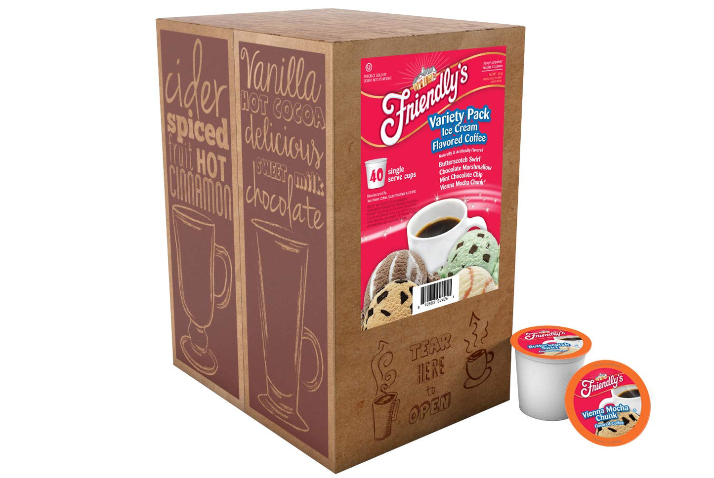 Friendlys Coffee Pods Assorted Flavored Ice Cream Variety Pack, Compatible with Keurig K Cup malt-inspired, 40 Count