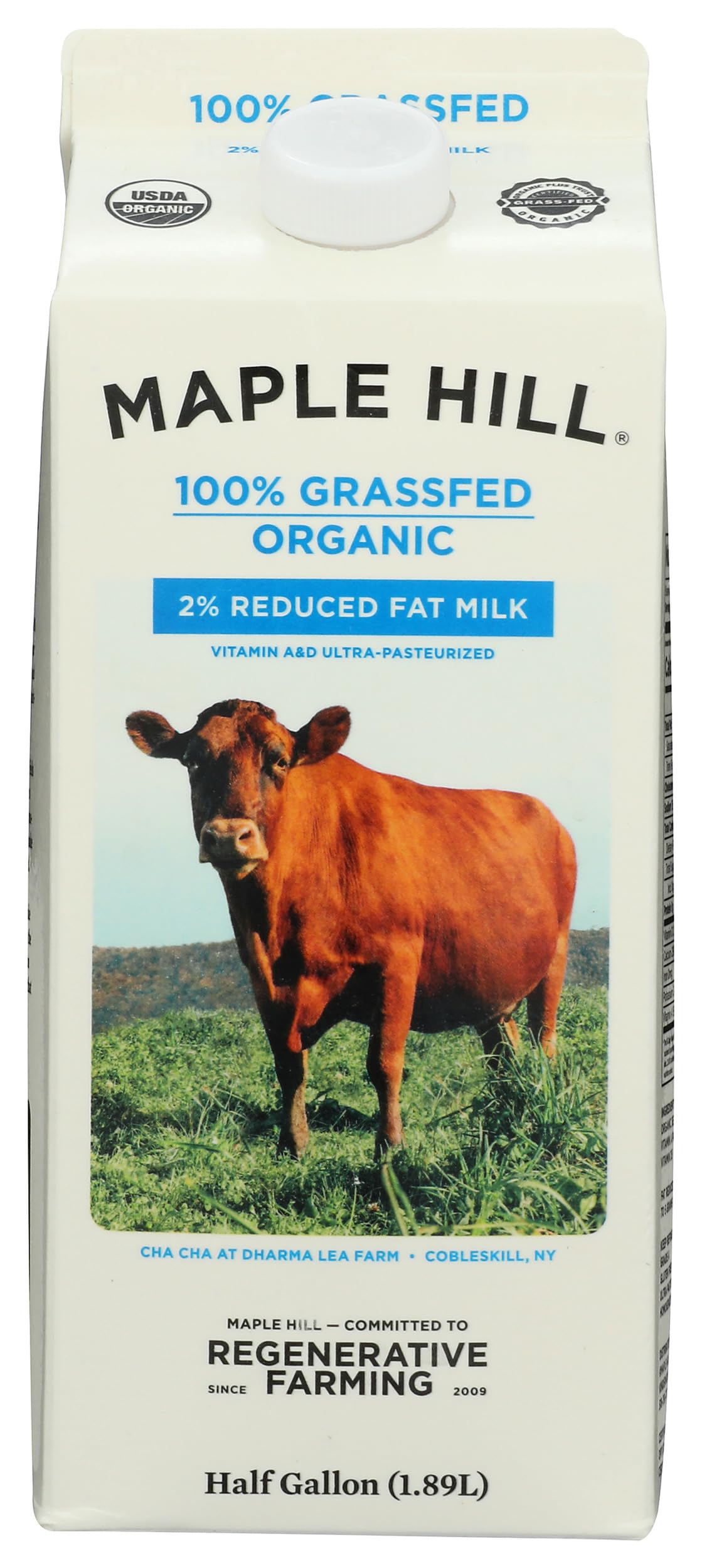 Maple Hill Creamery 100% Grass-Fed Organic 2% Milk - Ultra Pasteurized USDA Organic Reduced Fat Milk - 64 fl oz