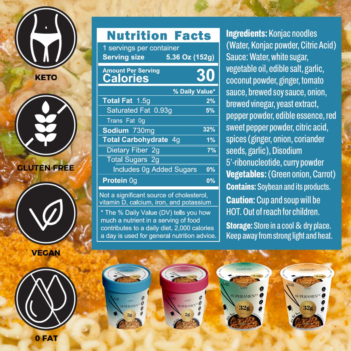 KLDSCP Shirataki Noodle Tom Yum Soup Cups- 12 Pack Konjac Angel Hair Pasta, Low Carb, Ready-to-Eat Tom Yum Noodle Broth, Low GI,
