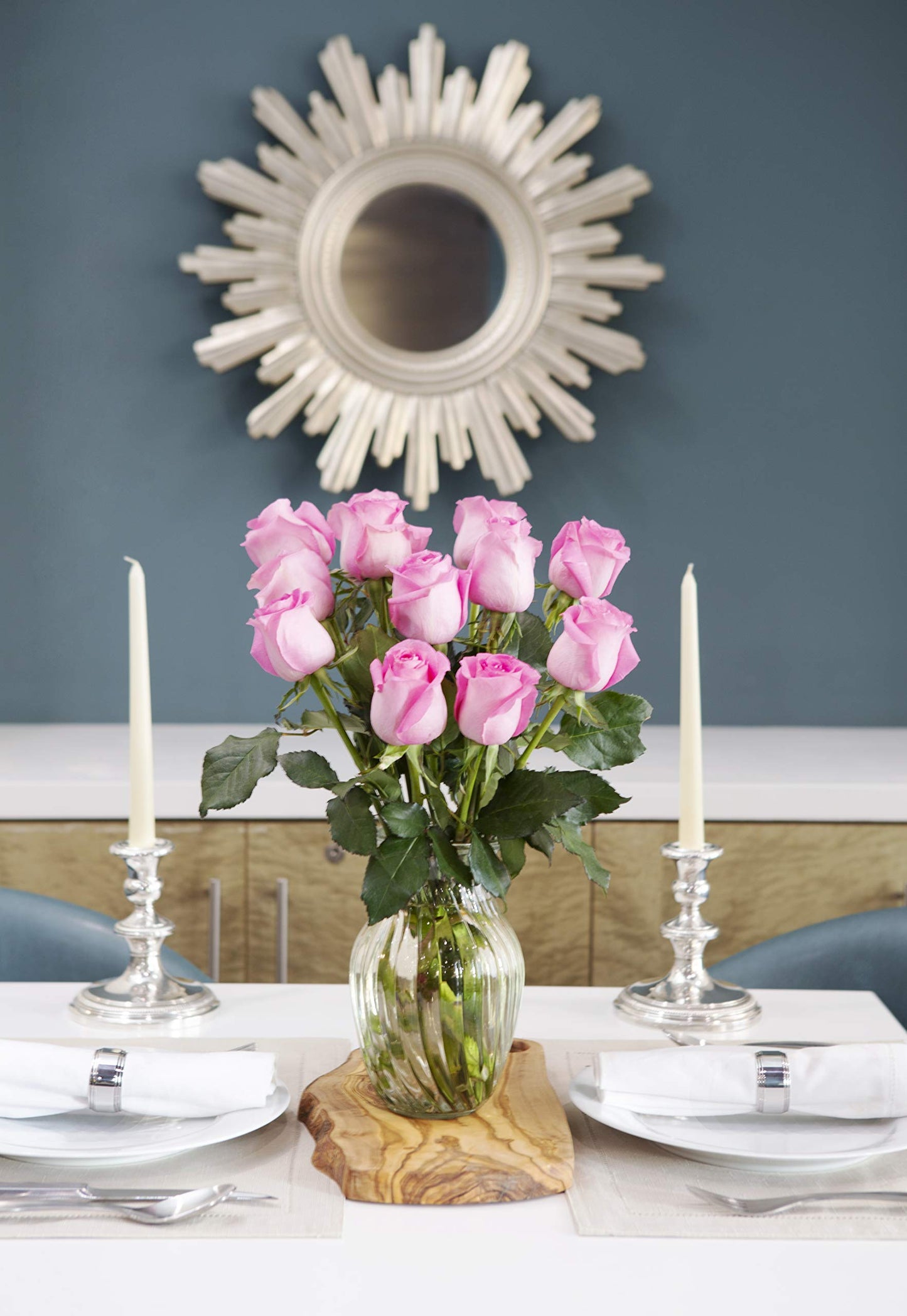KaBloom Fresh Pink Roses Bouquet - 12 Long-Stem Flowers with Vase - Mothers Day Gift, Model KADF1390-V118-A999