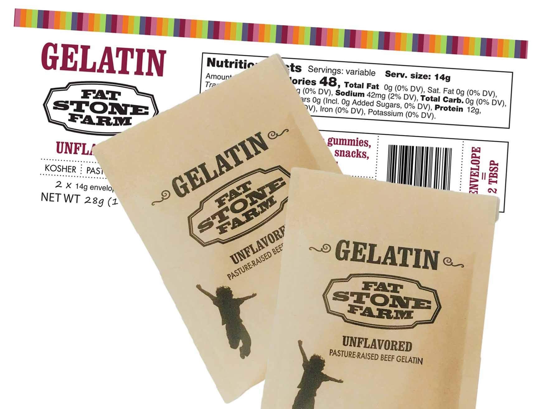 Fat Stone Farm Kosher Beef Gelatin Powder (Unflavored) - - 2 X Single Serving  Oz Paper Packets (New)