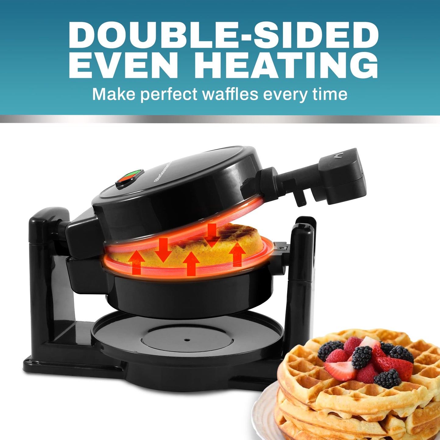 High-Standard Gourmet Ewm460 Nonstick Rotating Flip Belgian Waffle Maker, 1.25-Inch Thick Waffles, Hash Browns, Keto, Snacks, Sandwich, Eggs, Easy To Clean, Black, 5 Inch