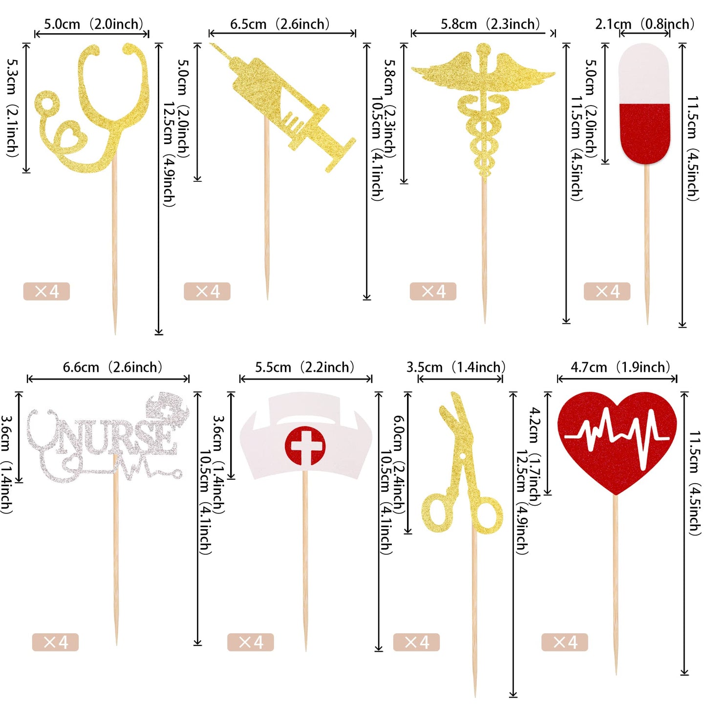 32 Pcs Nurse Cupcake Toppers Glitter Nursing School Graduation Cupcake Picks Medical Rn Nurse Grad Themed Birthday Baby Shower P