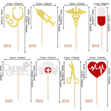 32 Pcs Nurse Cupcake Toppers Glitter Nursing School Graduation Cupcake Picks Medical Rn Nurse Grad Themed Birthday Baby Shower P