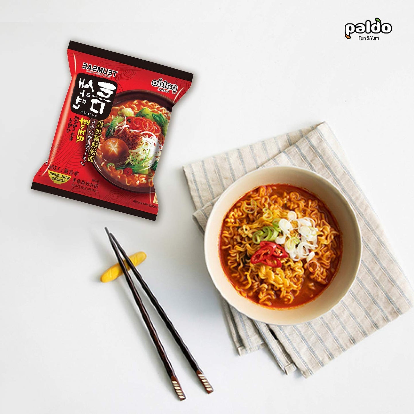 Paldo Fun & Yum Extra Hot Spicy Instant Noodles With Soup, Pack Of 5, Teumsae Ramen With Spicy Broth, Best Oriental Style Korean