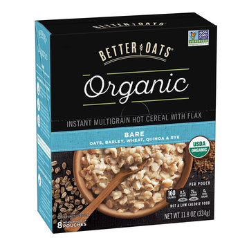 Better Oats, Raw Pure and Simple Organic, Bare, Instant Multigrain Hot Cereal with Flax, 11.8 oz