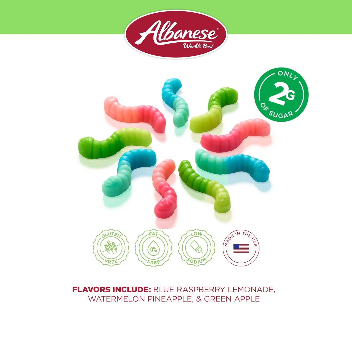 Albanese World'S Best Lower Sugar, Gluten Free Mini Gummi Worms, 1.76Oz Bag (Pack Of 12), Individually Wrapped Soft & Chewy Cand