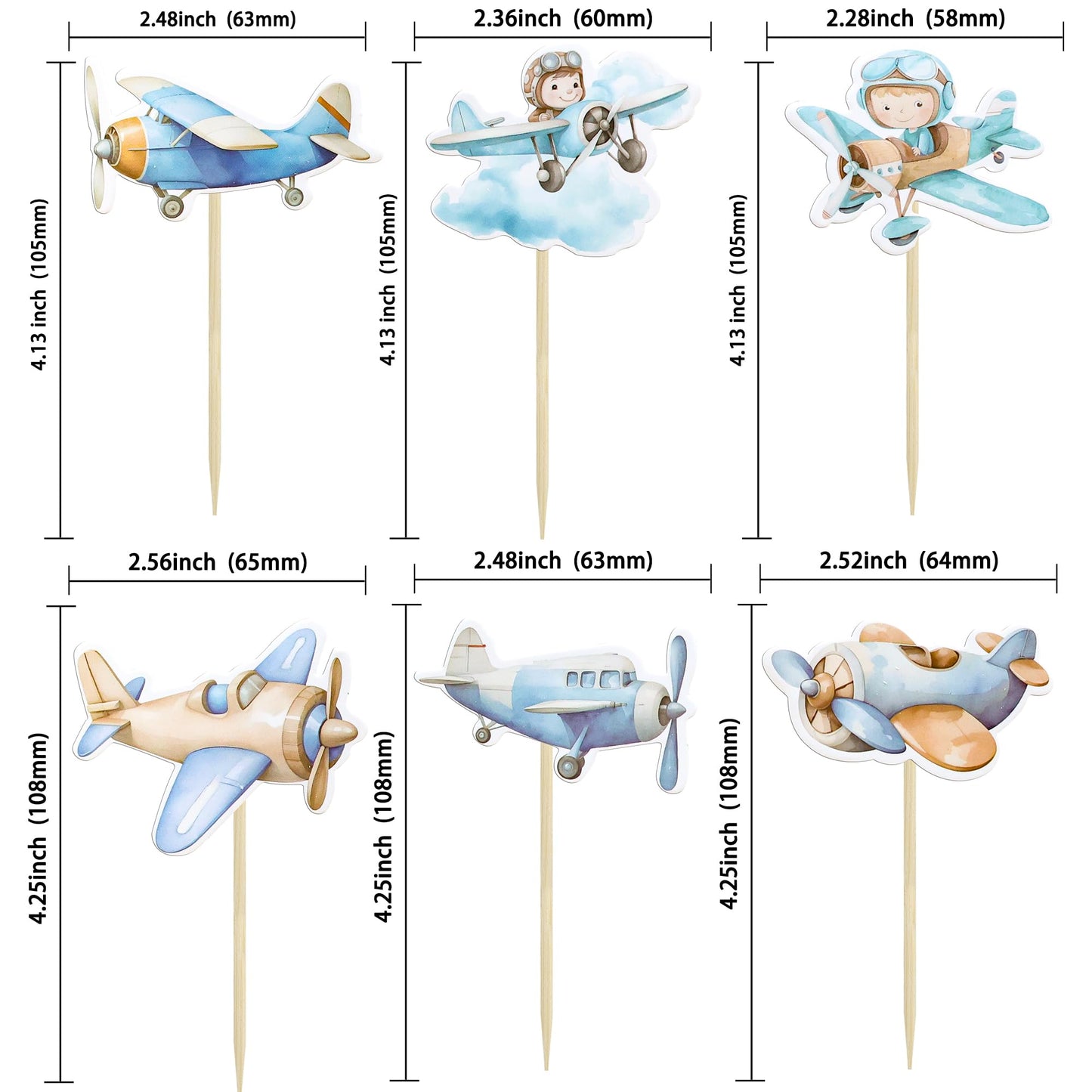 Gyufise Air  Cupcake Toppers, 36Pcs Paper Decorations, 2.4x3.9 inches, Blue, Ideal for   Theme Baby Shower or Kids Birthday Party
