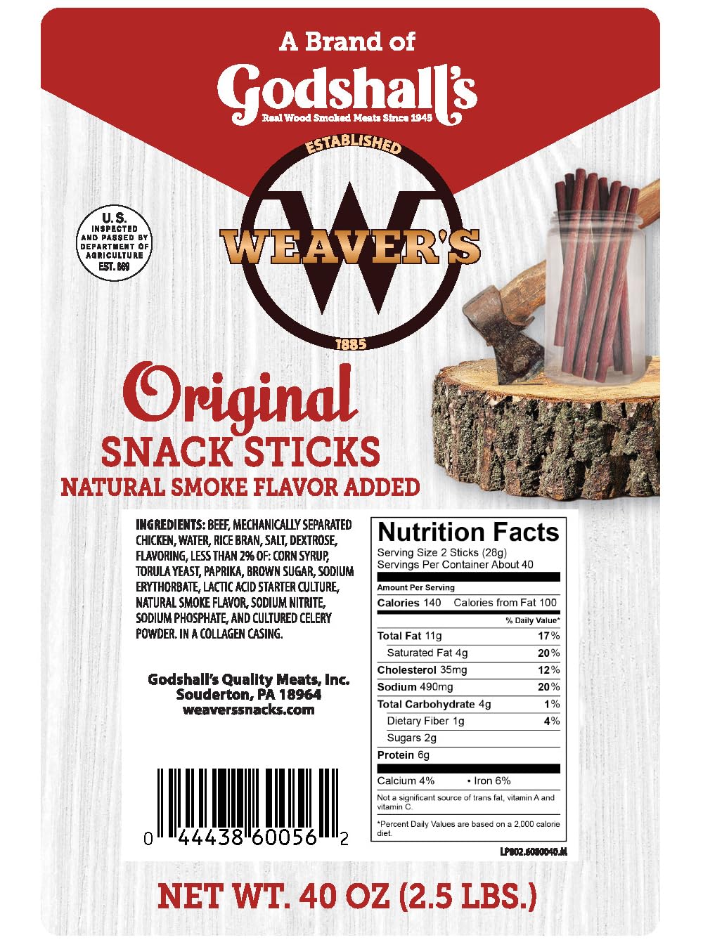 WEAVERS Original Snack Sticks - 80 Mild Flavored Beef & Chicken Sticks, 40oz Bag