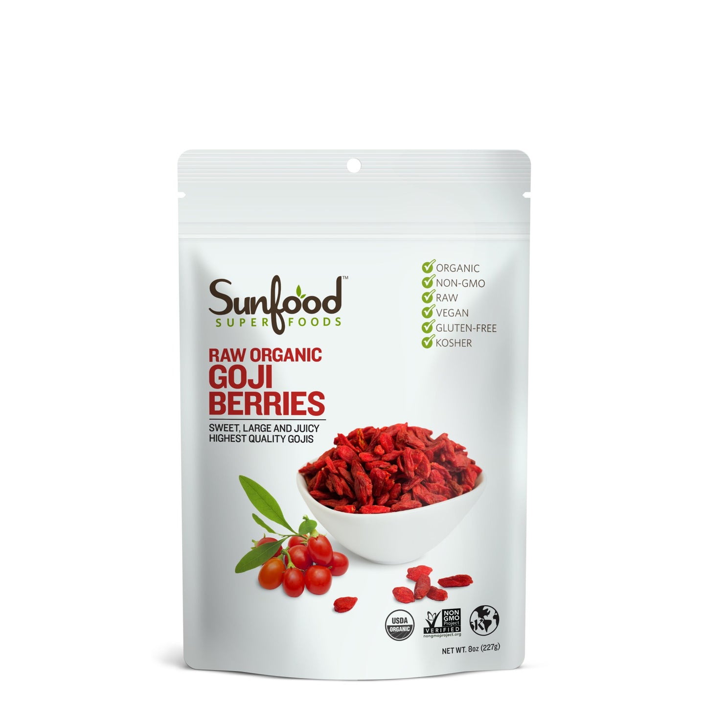Sunfood Superfoods Raw Organic Goji Berries - Goji Berry, Sun Dried Wolfberry for Trail Mix, Snack, Smoothie, Yogurt, Oatmeal, C