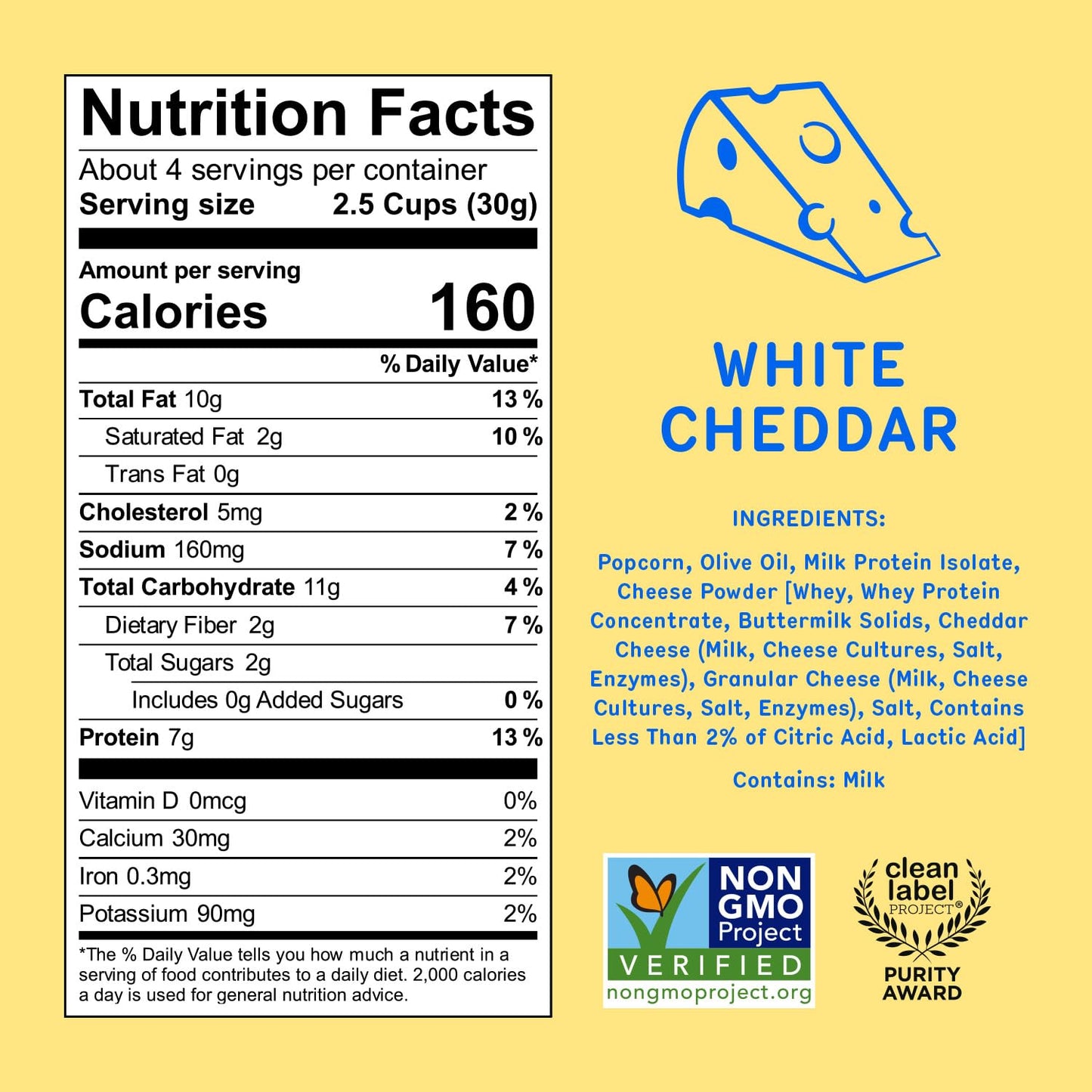 Khloud Protein Popcorn - White Cheddar - 7g Protein Snacks for mature-themeds & Kids - Flavored Popcorn Made with Real Ingredients & Milk Protein Isolate - Non-GMO  Gluten-Free  Kosher  4oz - 4PK