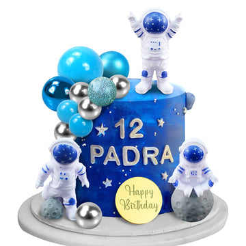 24 Pcs Space Cake Toppers Outer Space Astronaut Figurines Cake Decorations For Space Theme Baby Shower Birthday Party Supplies (