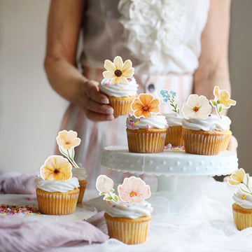 44 Pack Edible Flower Cupcake Toppers Spring Bridal Engagement Baby Shower Birthday Party Cupcake Picks Anniversary Drink Topper