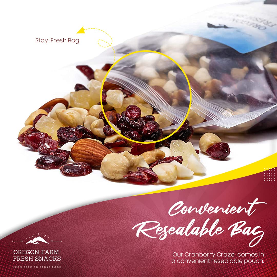 Oregon Farm Fresh Snacks Cranberry Craze - Fresh Oregon Grown Cashew Almond Trail Mix with Dried Pineapple and Yogurt Chips - He