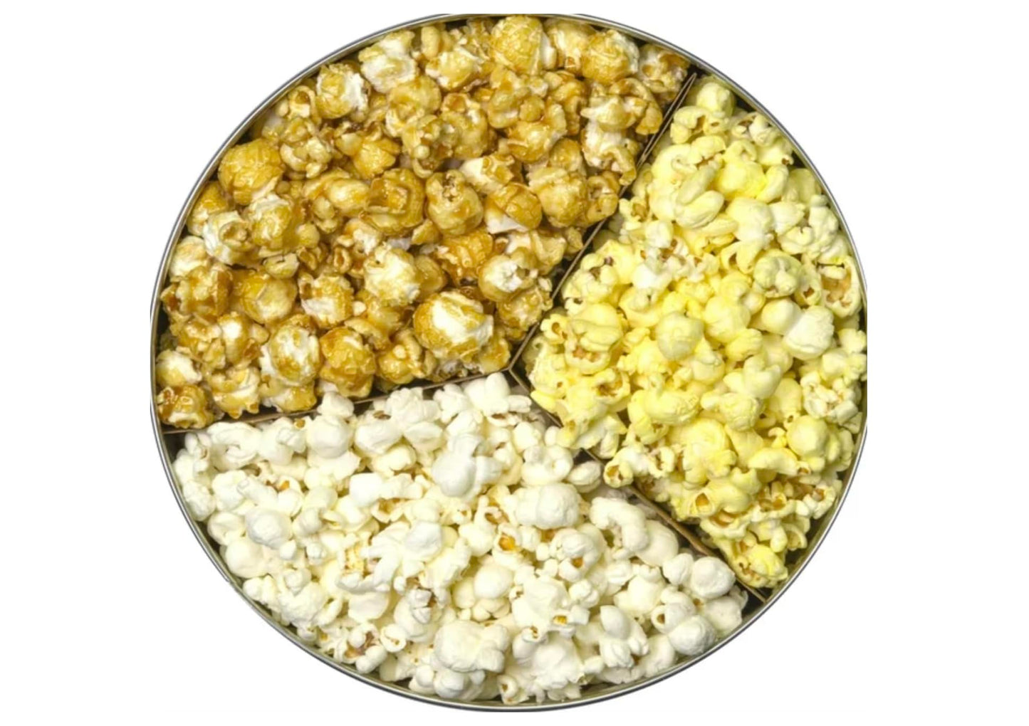 Classic Collectible Gourmet Holiday Popcorn Tin Caramel, White Cheddar, and Butter Popcorn