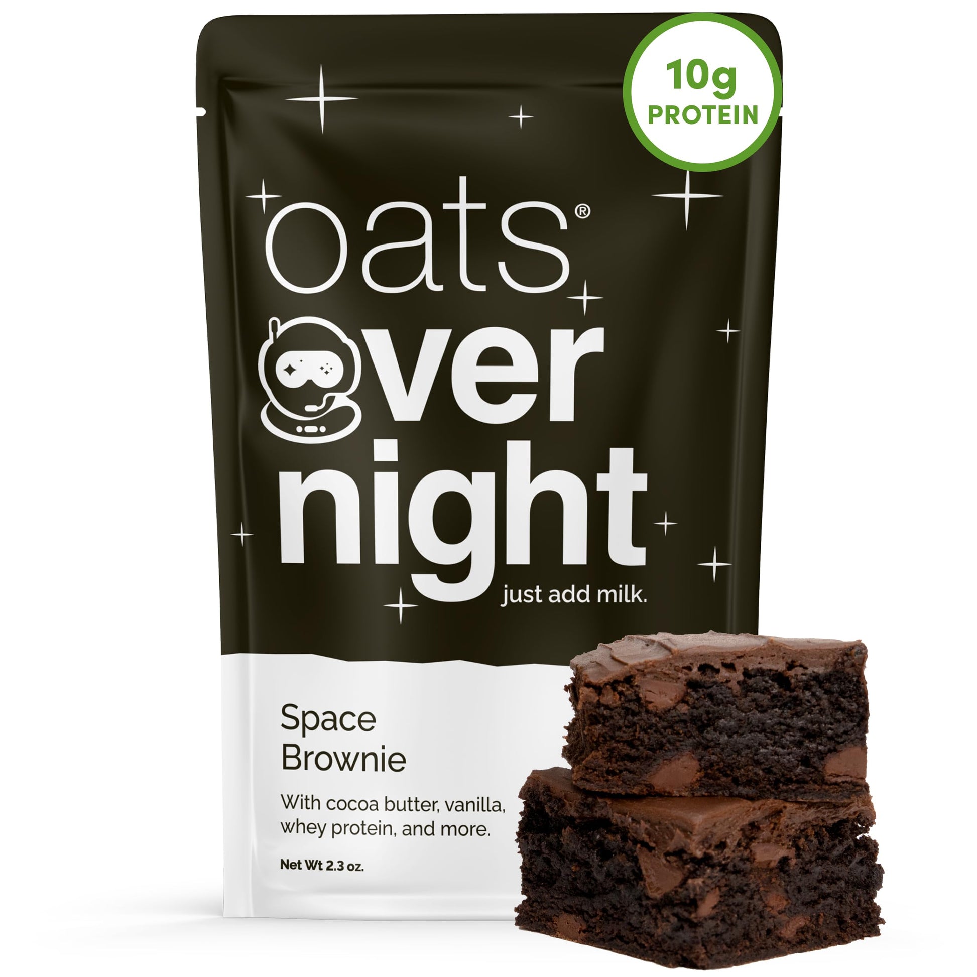 Oats Overnight Space Brownie - Overnight Oats With 10G Whey Protein  High Fiber Breakfast Protein Shake - Gluten Free Oatmeal  Non Gmo High Protein Oatmeal (2.3 Oz Per Meal) (24 Pack)