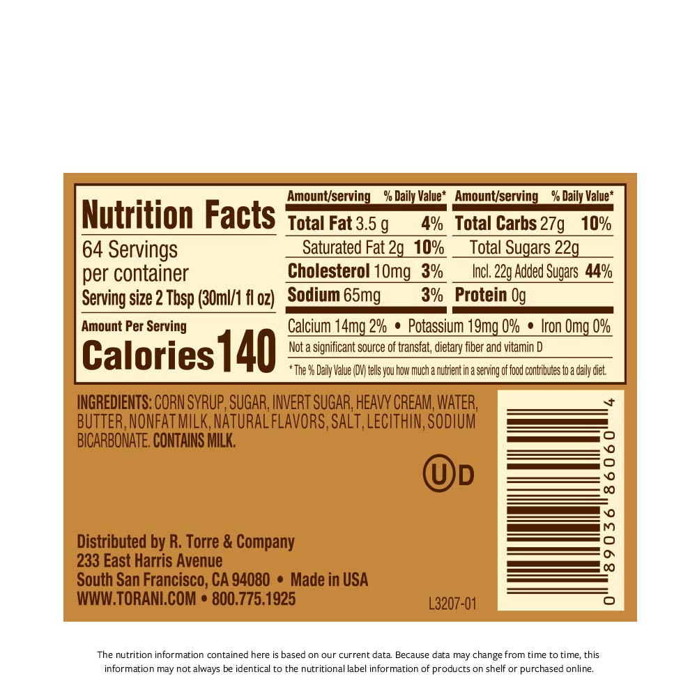 Torani Puremade Sauce, Caramel, 64 Ounces