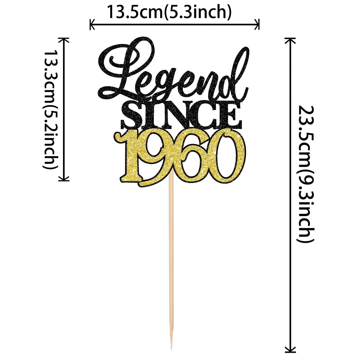 Rssta i Cake Topper - Legend Since 1960, Glitter Design, 65th Birthday Decoration, Black Gold