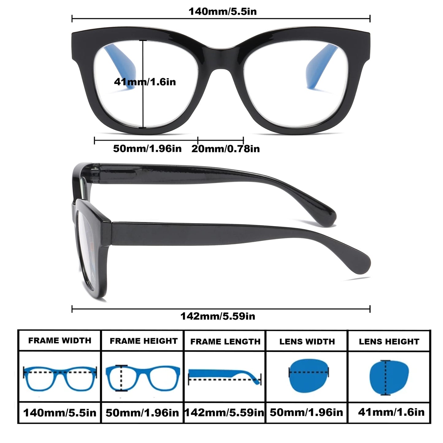 Zxyoo Oversized Reading Glasses For Women,3 Pack Blue Light Blocking Computer Spring Hinge Readers 125